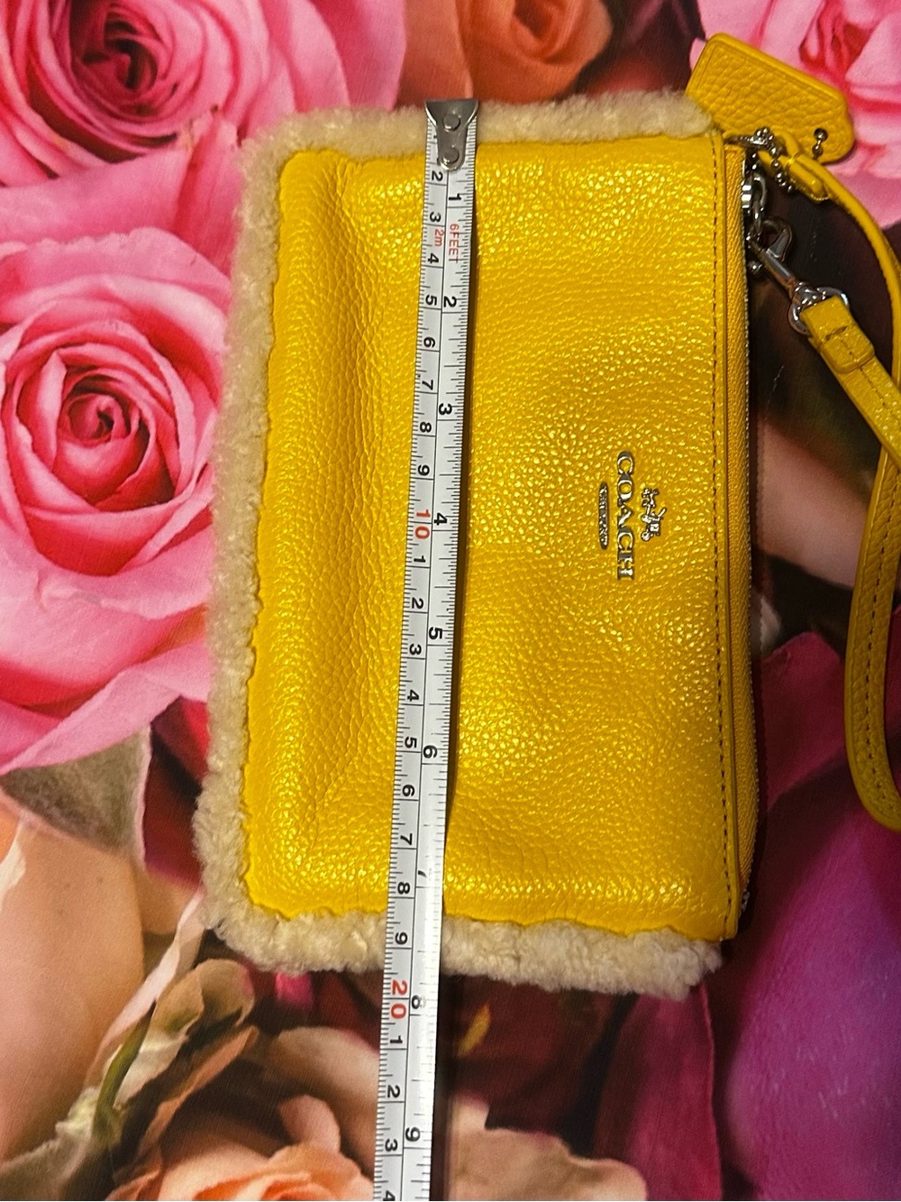 Coach Pebbled Leather Wristlet in Yellow and Shearling trim - Picture 10 of 10